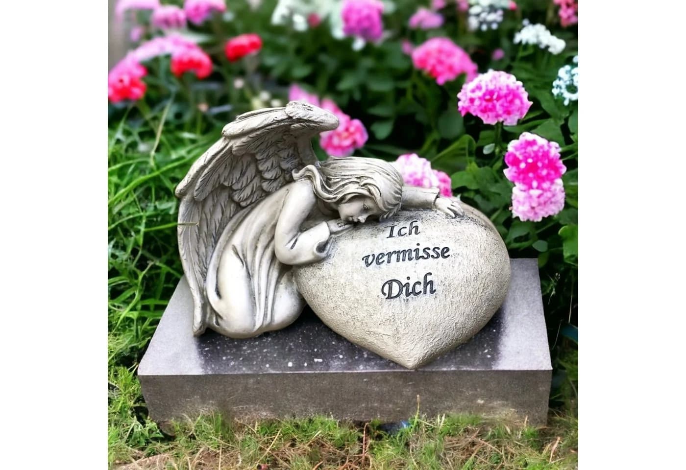 Radami Gartenfigur Engel Grabherz Antik-Weiß