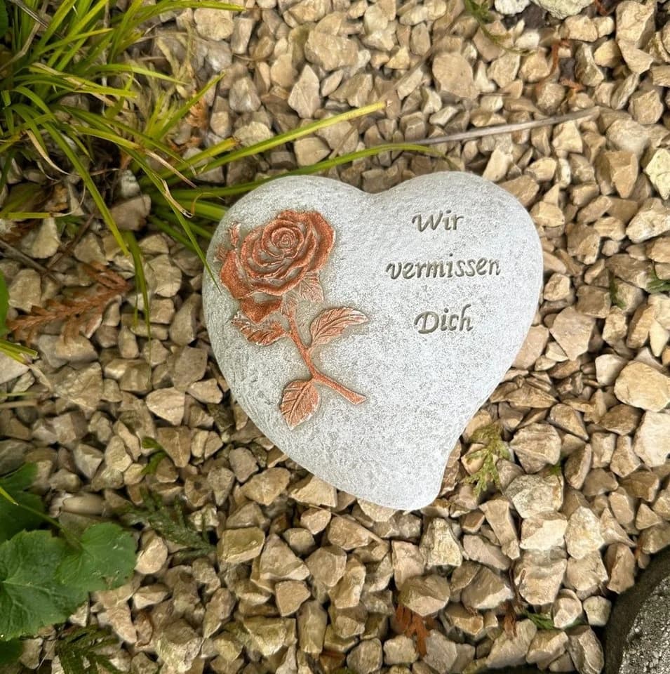 Radami Grabherz Gedenkstein Grau mit Rose Rost Design