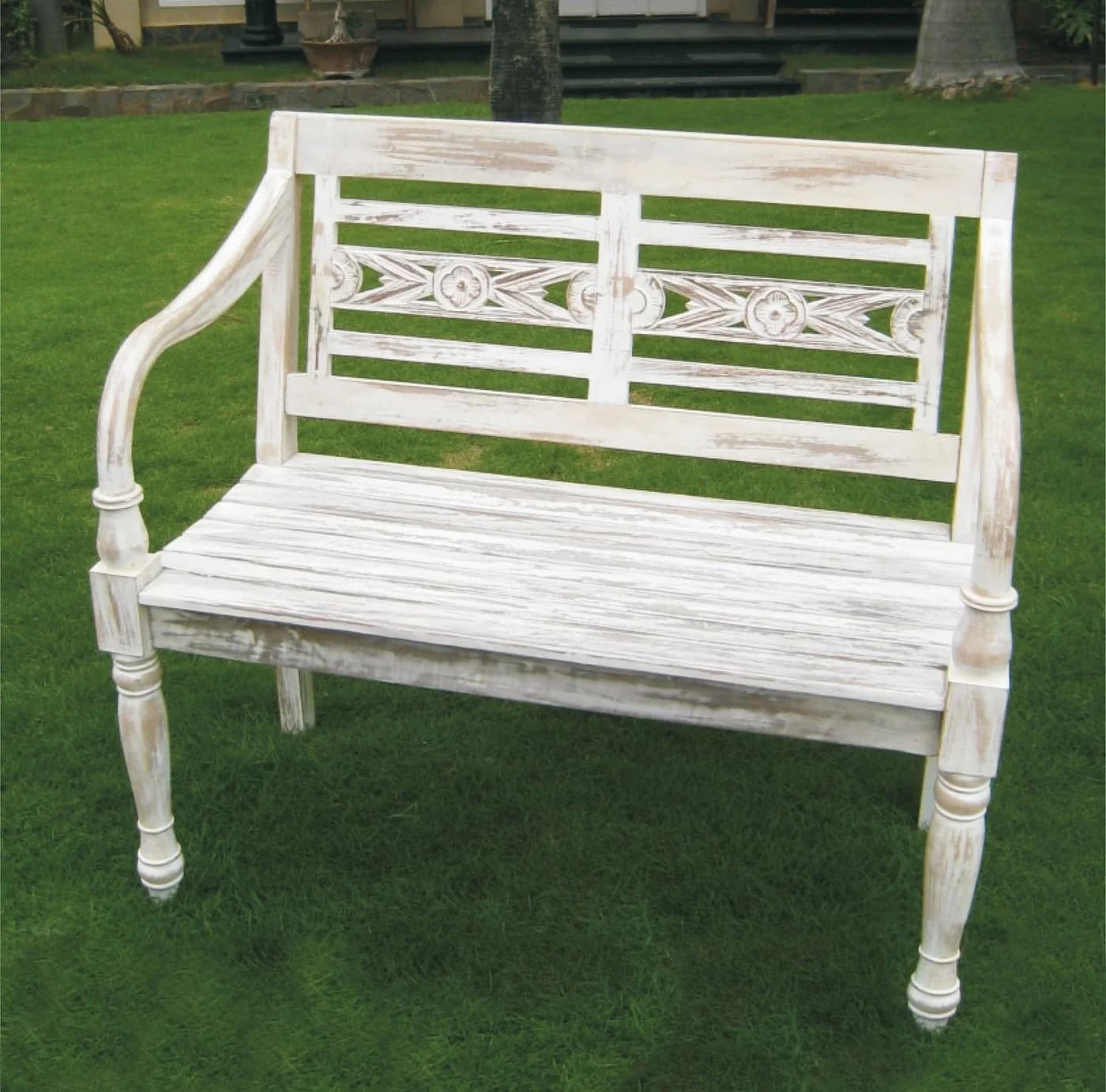 BURI Teak-Gartenbank 2-Sitzer Weißgewaschen