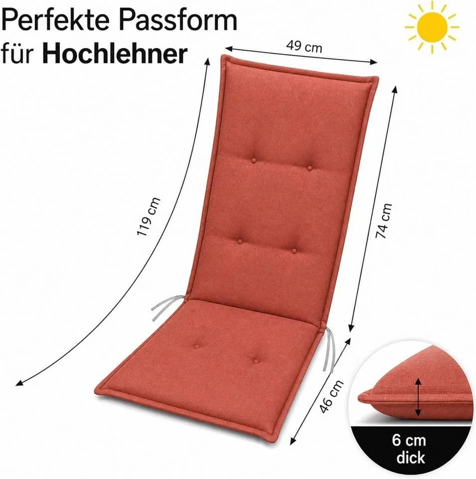 BURI Hochlehnerauflage Terrakotta 100% Baumwolle