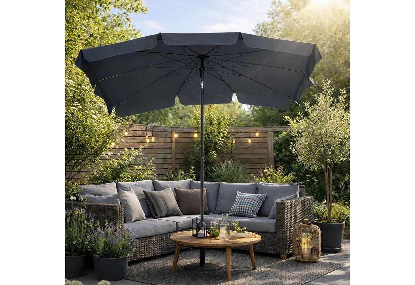 BURI Sonnenschirm 210x140 cm Grau Kippbar Push-System
