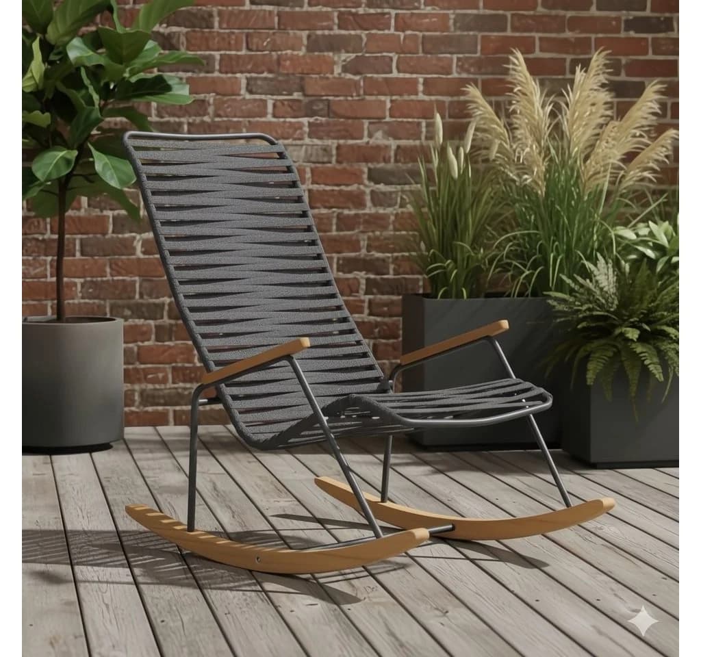 Liadomo Schaukelstuhl Atina Outdoor Sessel Teakholz Rope Grau