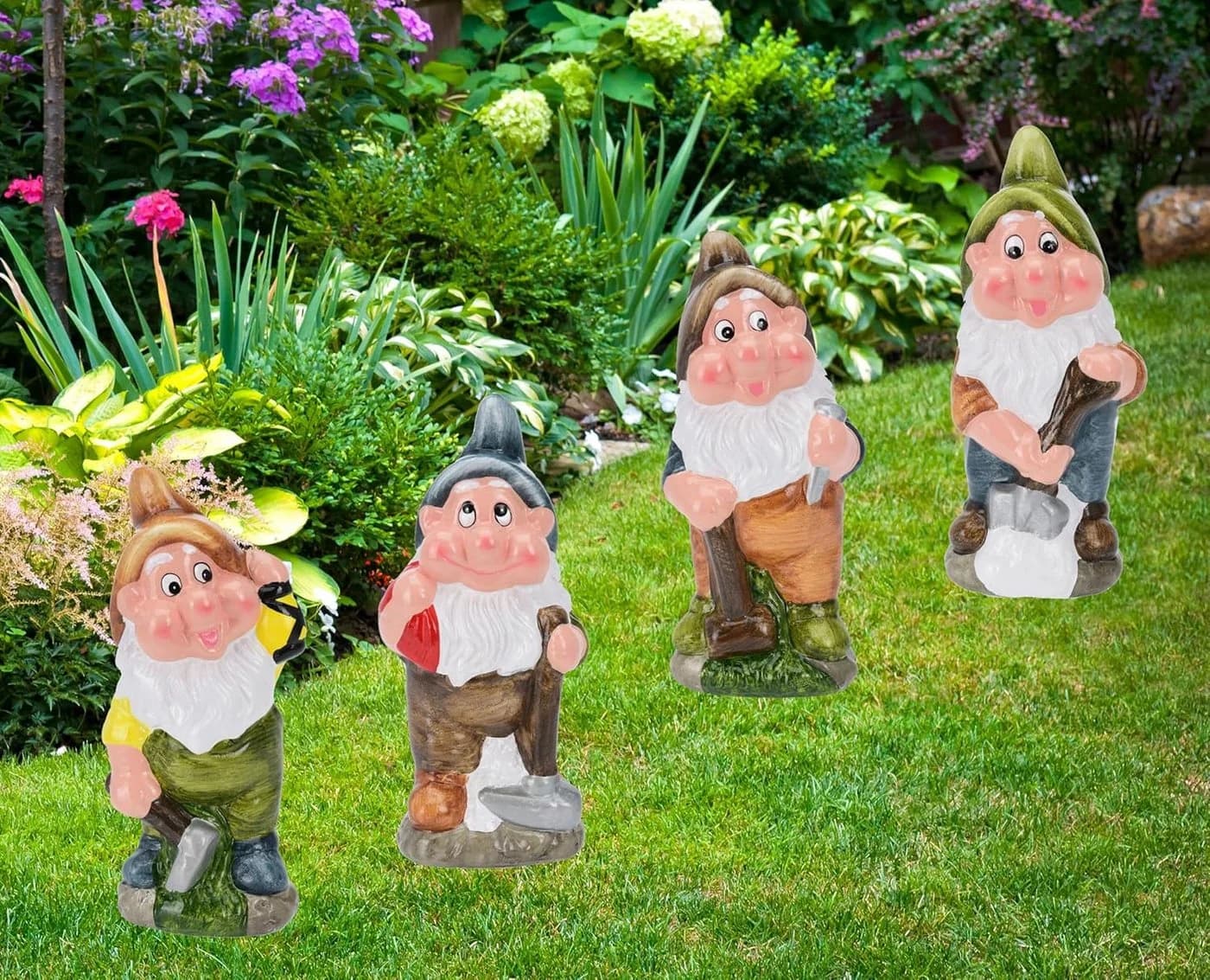 mucHome Gartenzwerg 4er Set Keramik Bunt