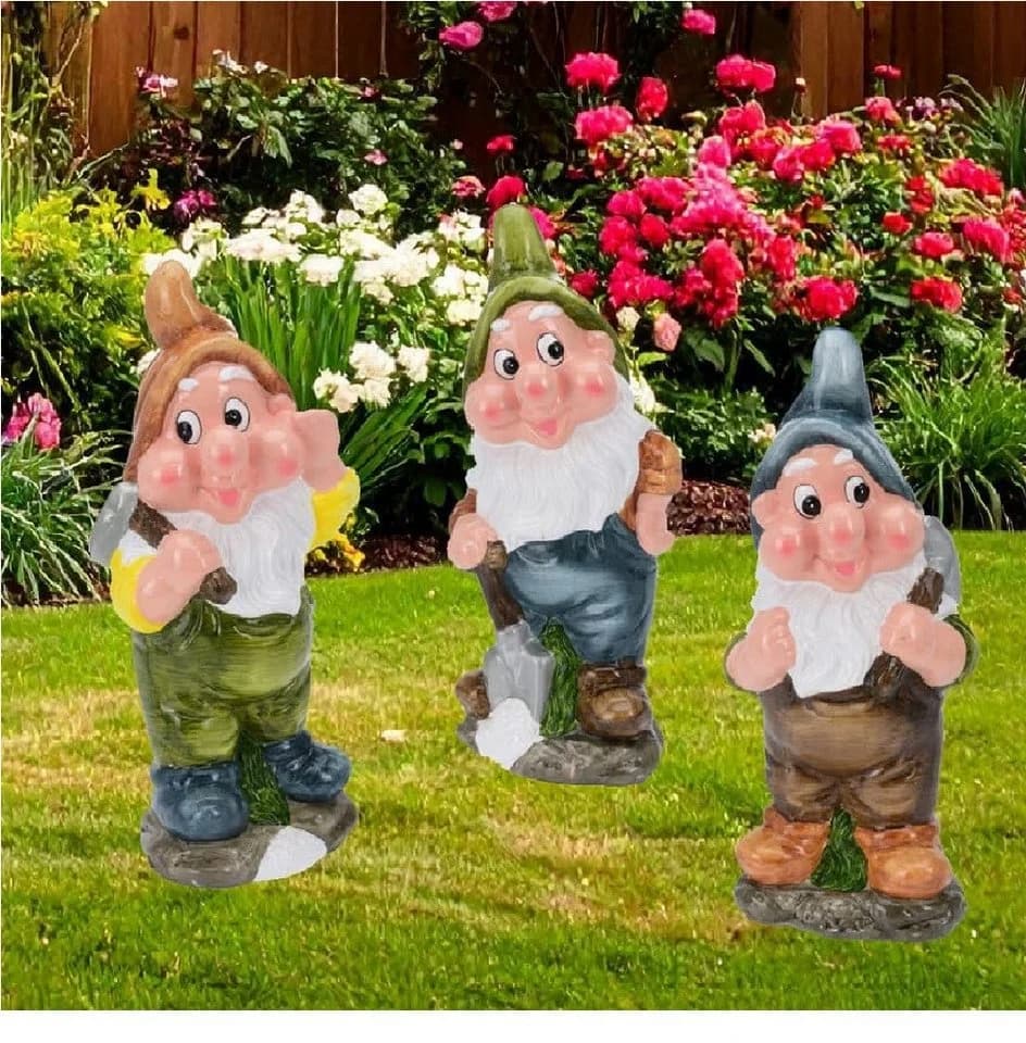 mucHome Gartenzwerg 3er Set Keramik Gartenarbeit