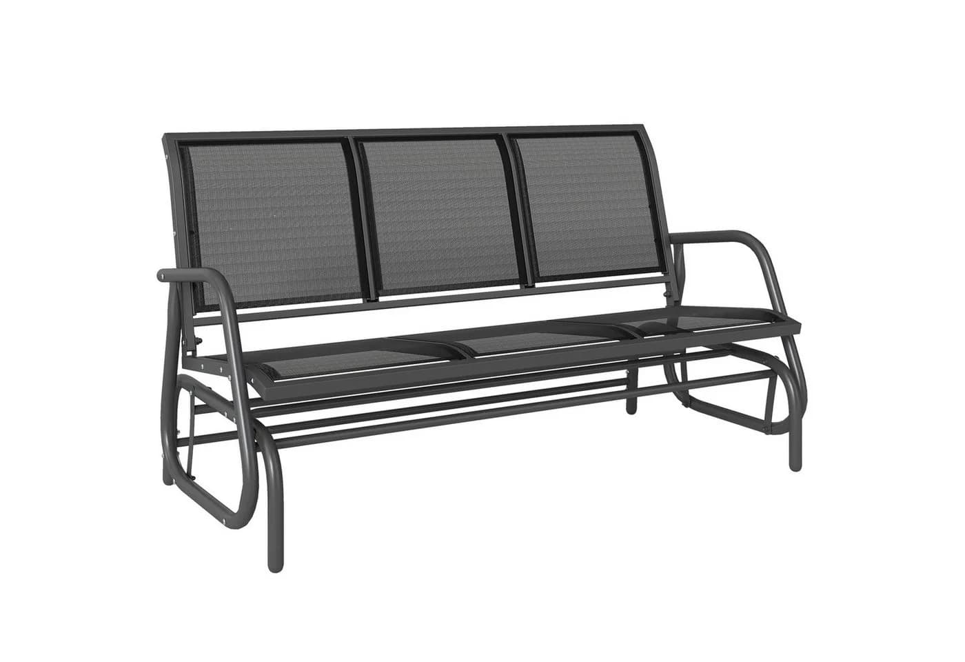 Outsunny Gartenbank mit Schaukelmechanismus, 3-Sitzer, Schwarz