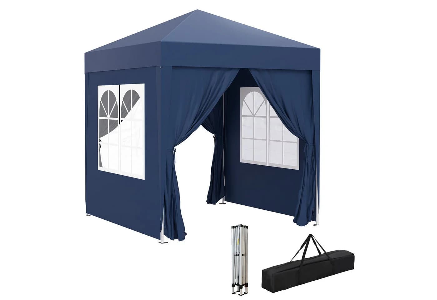Outsunny Faltpavillon 2x2m Blau mit UV-Schutz & 4 Seitenwänden