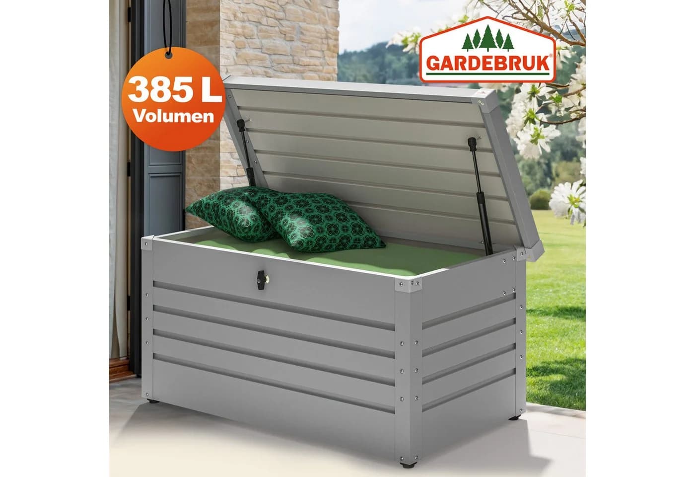 Gardebruk Auflagenbox Metall Weiß 385L mit Gasdruckfeder