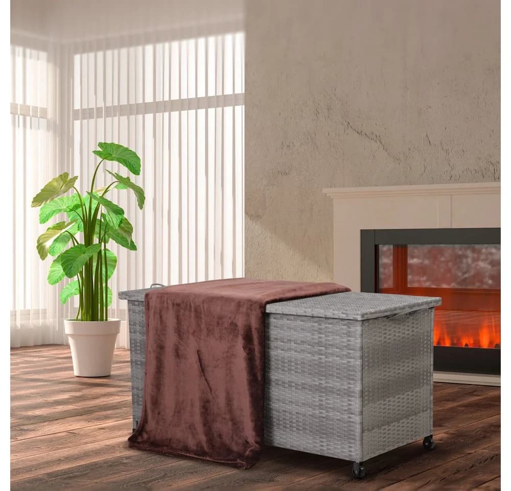 Casaria Auflagenbox Grau mit Rollen, Gasdruckfedern & Innenplane