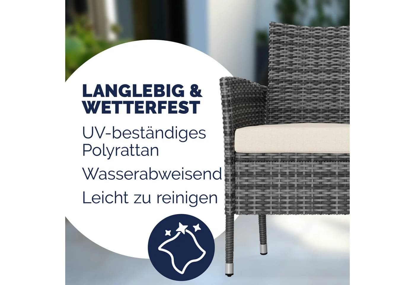 Casaria Gartenbank Grau mit Tisch und Auflagen Polyrattan