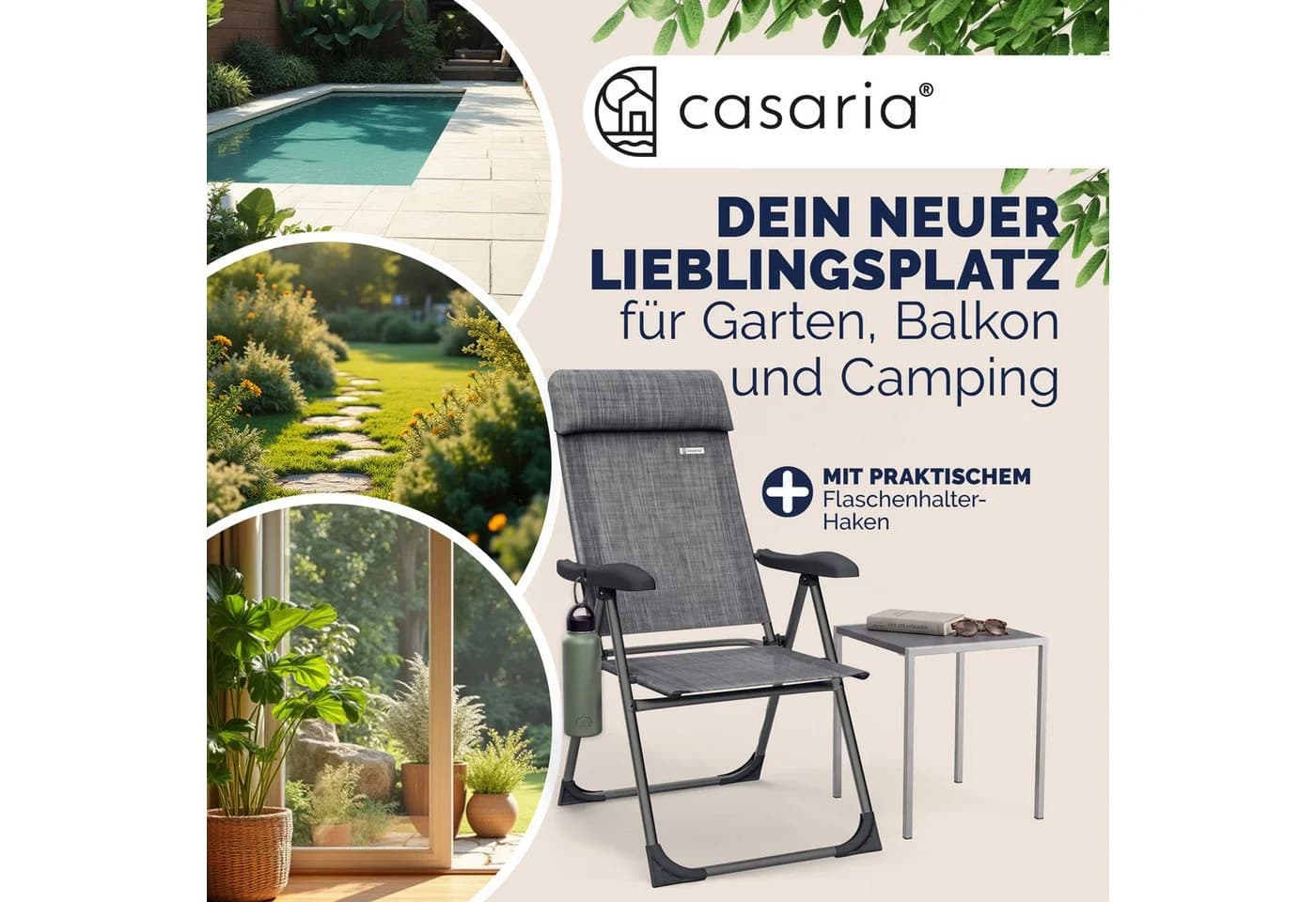 Casaria Gartenstuhl 4er Set Klappbar 7-fach Verstellbar Grau