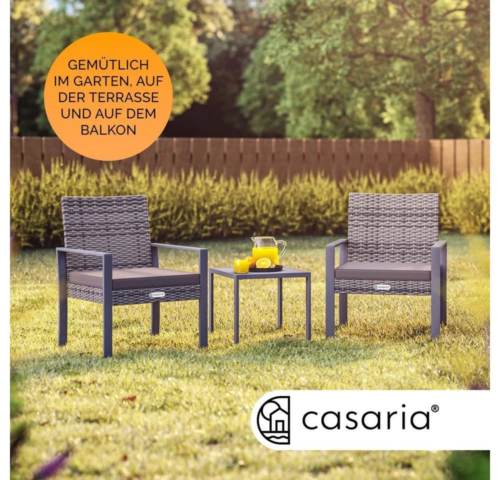Casaria Balkonset 3-tlg. Grau WPC Tisch Höhenverstellbar Wetterfest