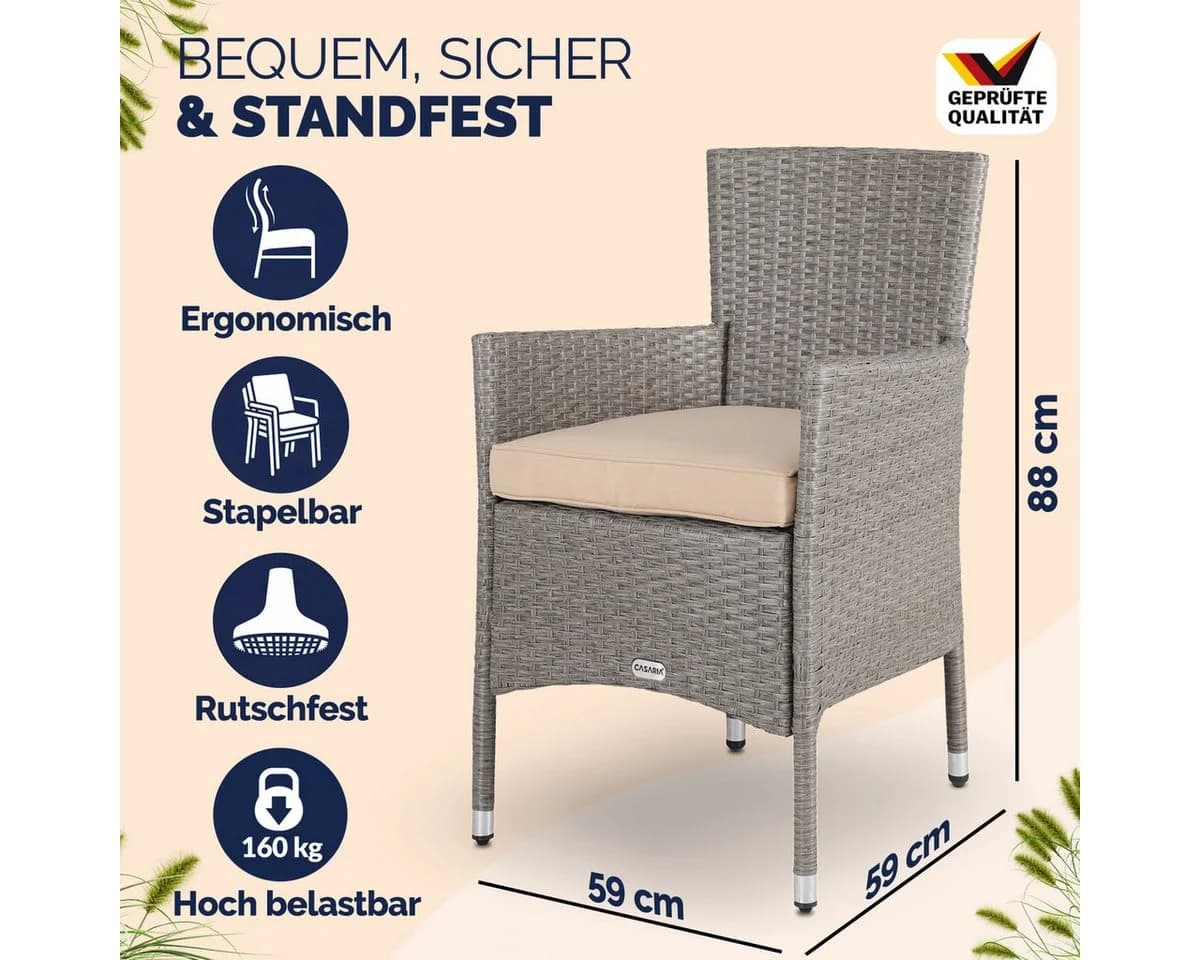 Casaria Gartenstuhl 4er Set Polyrattan Beige Stapelbar