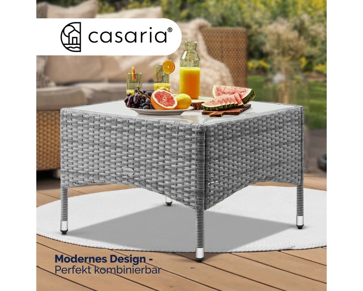 Casaria Beistelltisch Polyrattan 58x58cm Wetterfest Höhenverstellbar 80kg Belastbarkeit