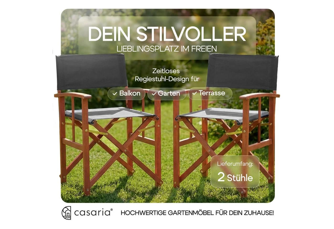 Casaria Regiestuhl Klappbar FSC® Eukalyptusholz Grau