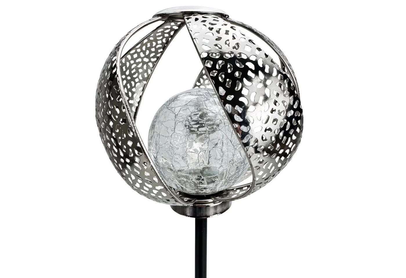 Online-Fuchs Gartenstecker Metall Bruchglasoptik LED Solar Silber/Gold