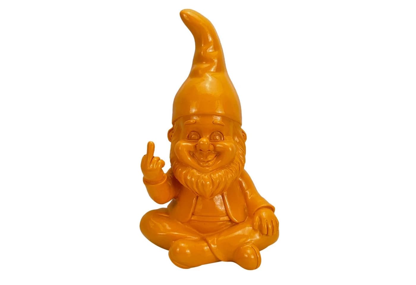 Online-Fuchs Gartenzwerg Orange mit Mittelfinger