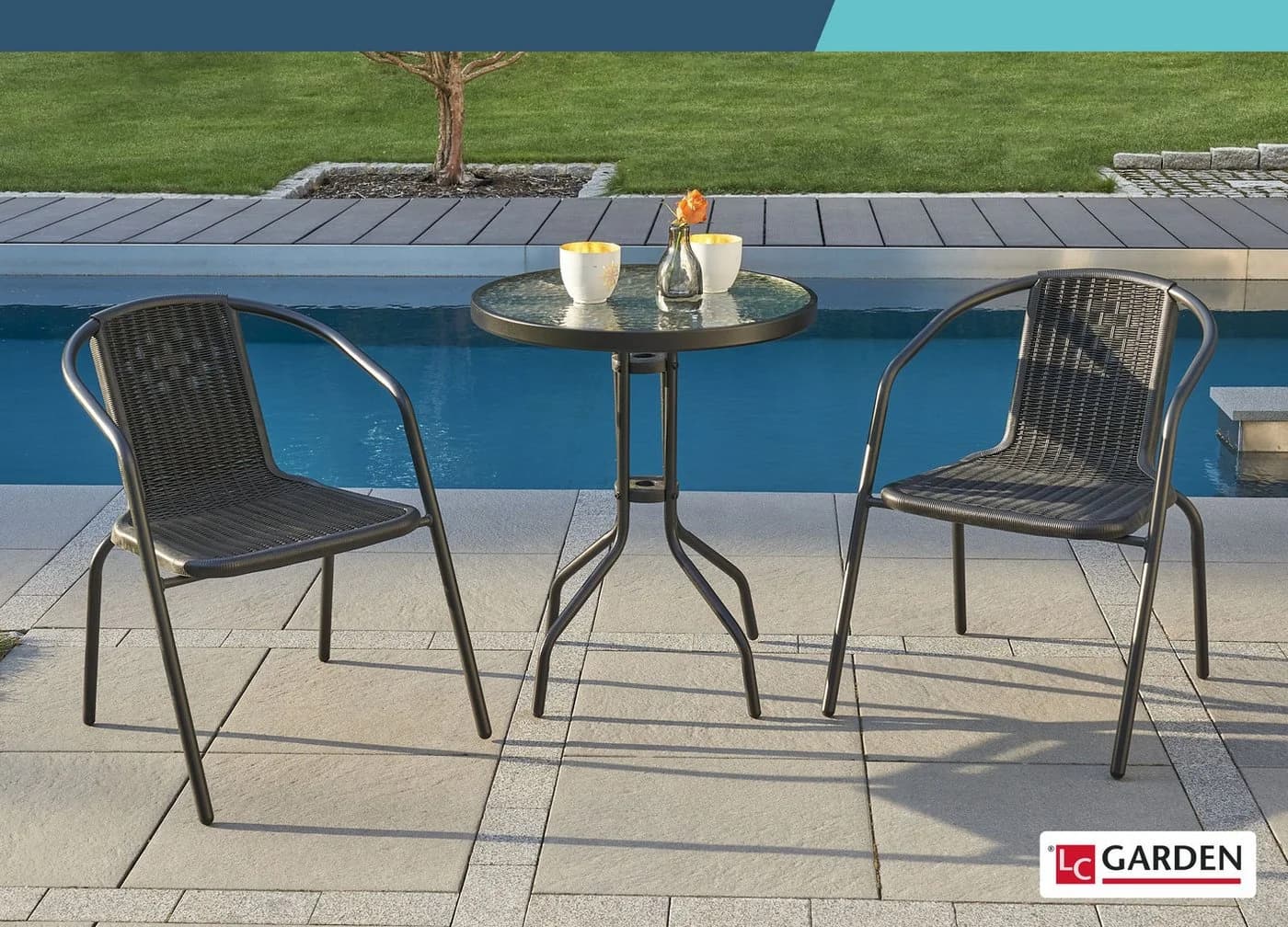 LC Garden Stapelstuhl Garvista Schwarz Gartenstuhl mit Rattan-Optik