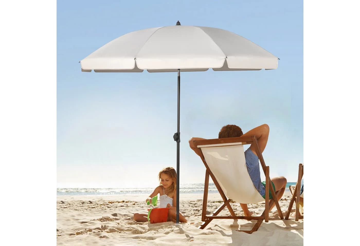 Sekey Sonnenschirm Ø160 cm UV50+ Graubeige mit Tragetasche