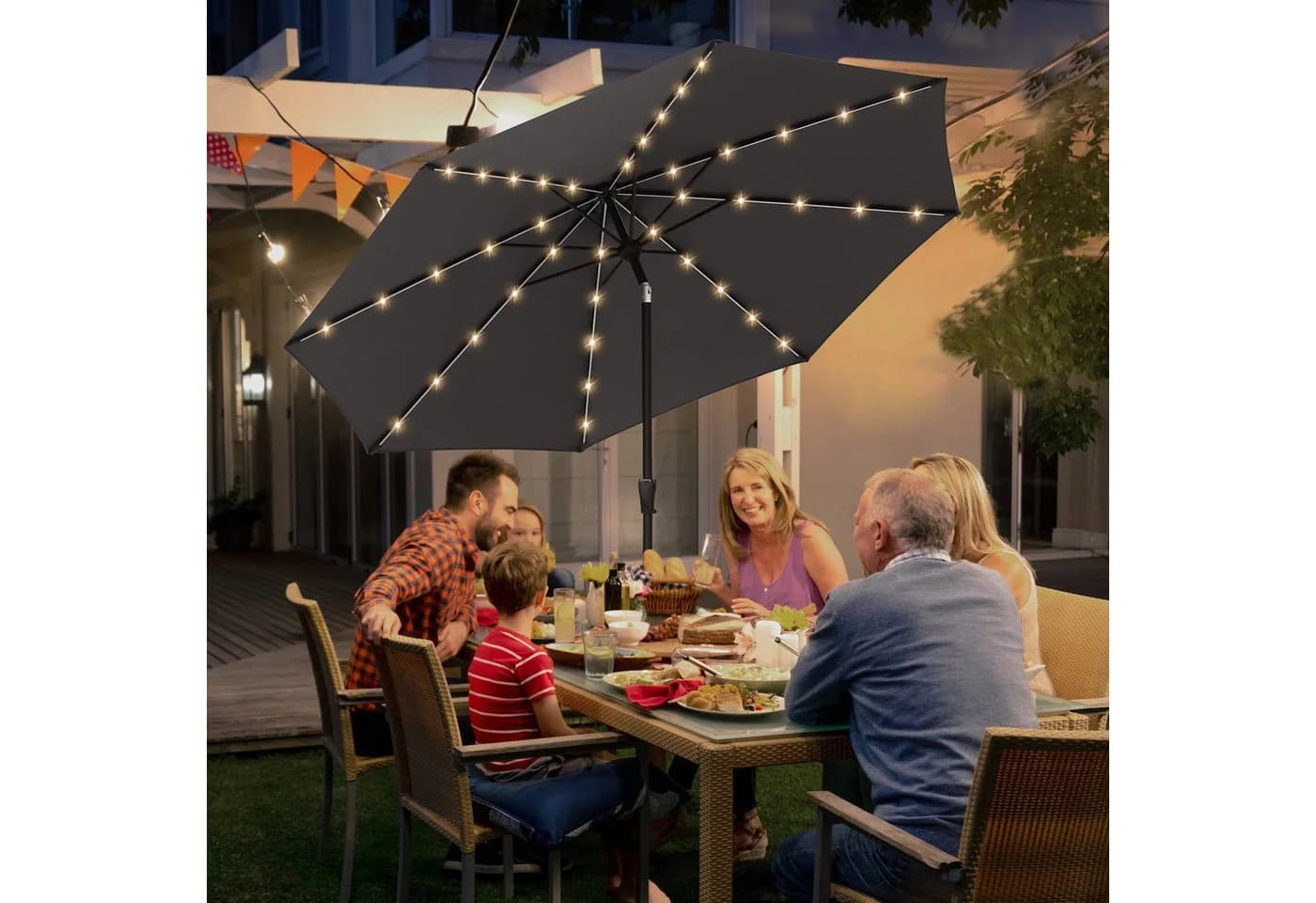 Sekey Marktschirm 3m Grau mit LED-Beleuchtung und Kurbel