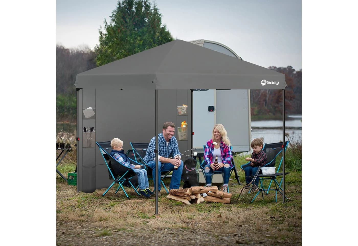 Sekey Pavillon-Seitenwand Grau Multifunktional mit 6 Taschen
