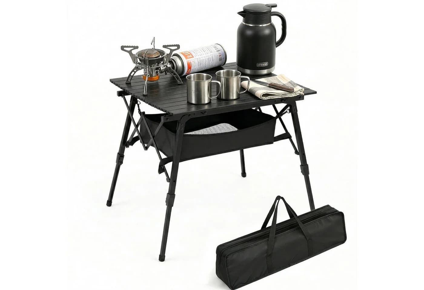 Sekey Aluminium Campingtisch Faltbar Höhenverstellbar Schwarz