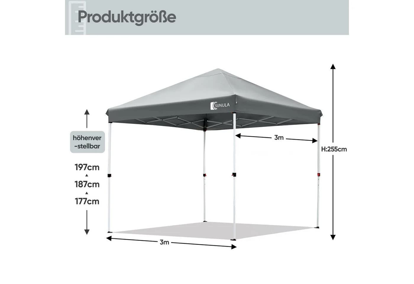 SUNULA Faltpavillon 3x3m wasserdicht, Partyzelt stabil, UV-Schutz 50+