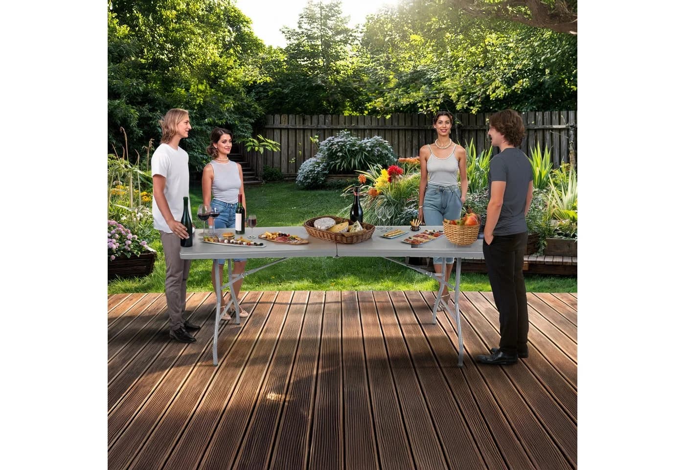Arebos Klapptisch Anthrazit 182 cm Klappbar für Garten Camping