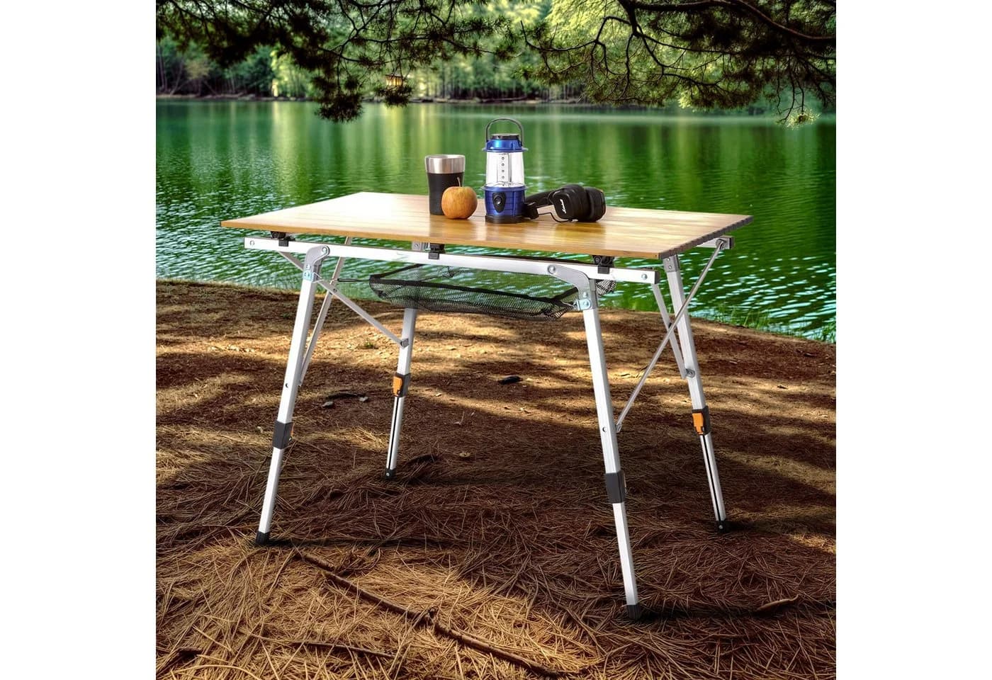 Arebos Campingtisch Faltbar Höhenverstellbar Braun Silber