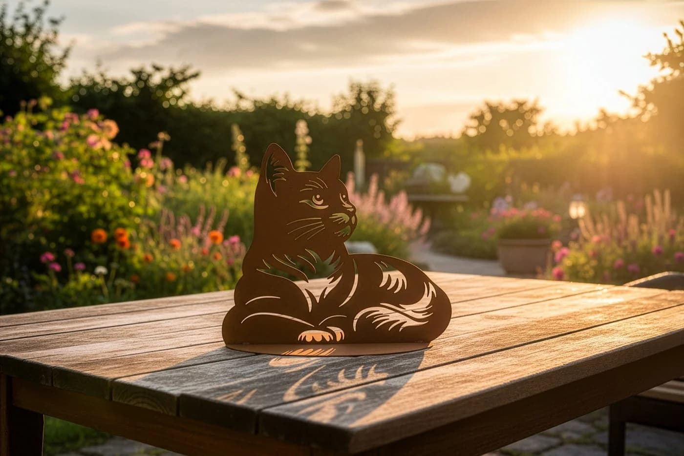 Ferrum Art Design Gartenfigur Katze Nala Edelrost Metall