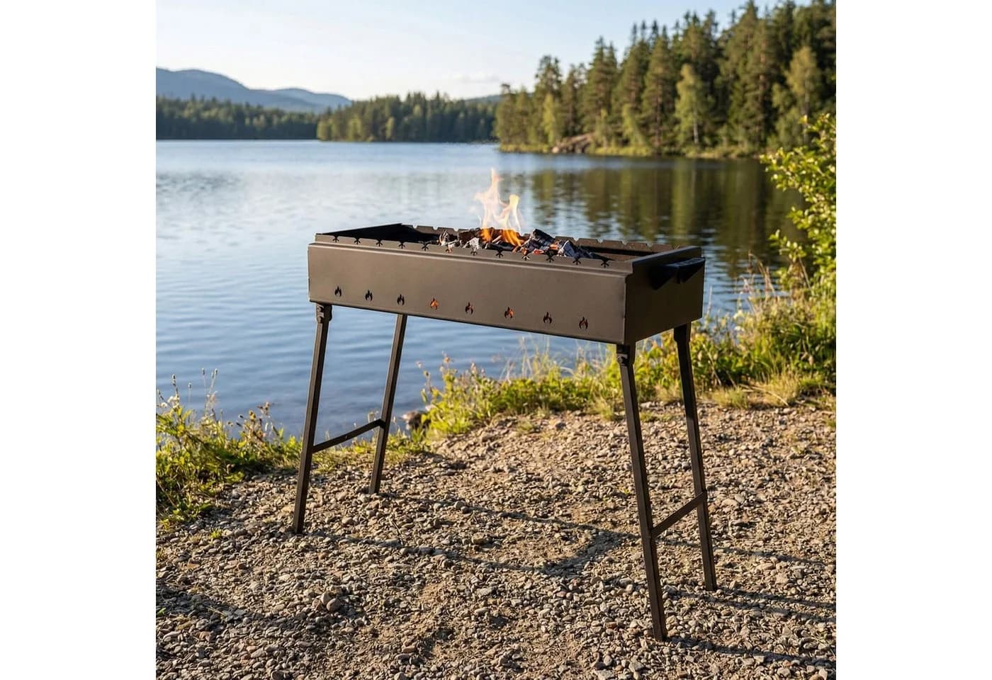 BIG-PAN Klappbarer Mangal Feuerkorb für 11 Spieße