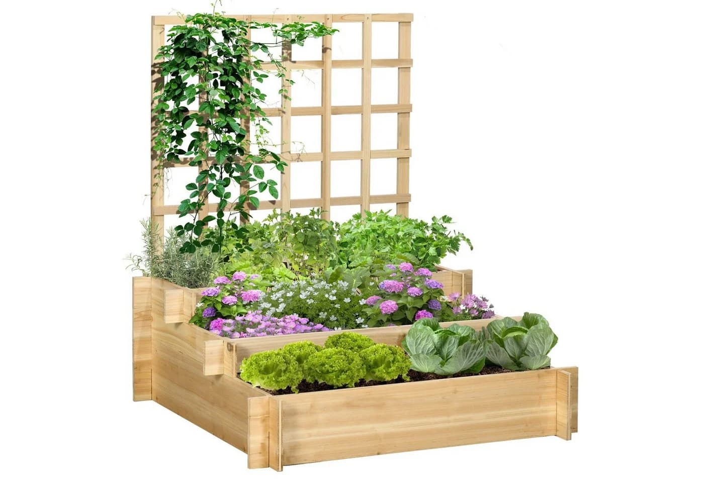 Outsunny Hochbeet 3-stufiges Blumenkasten mit Rankgitter