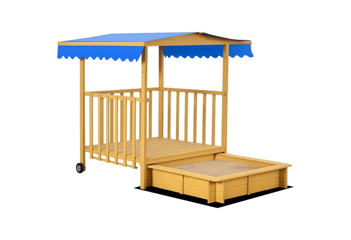Outsunny Sandkasten mit Spielhaus aus Holz, Naturholz