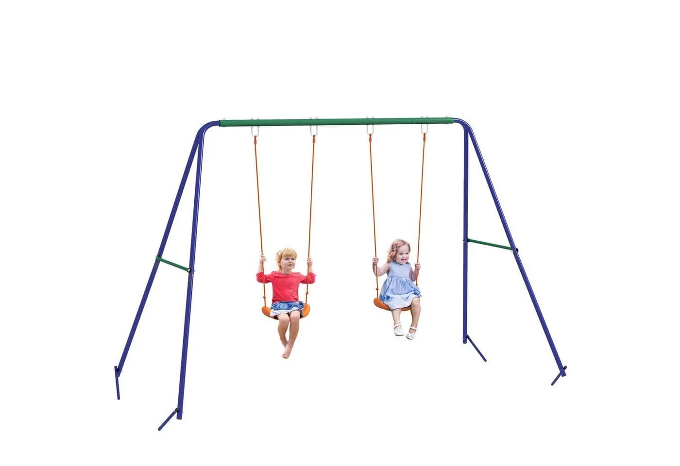 Outsunny Kinderschaukel-Set mit 2 Sitzen Blau/Grün/Orange
