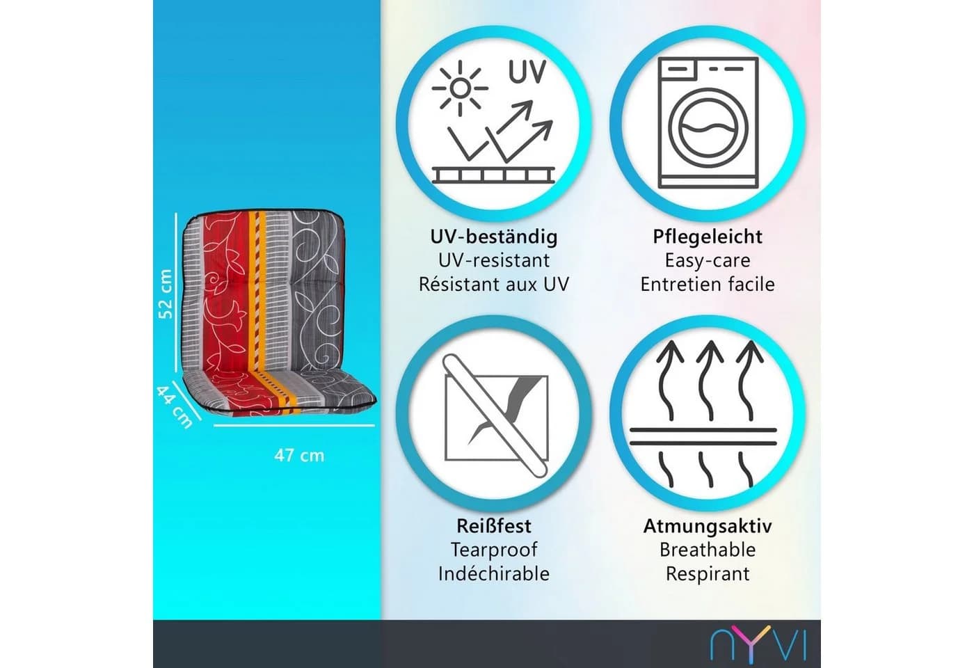 NYVI Polsterauflage Niedriglehner 4er Set Hawaii Blau/Weiß Gestreift
