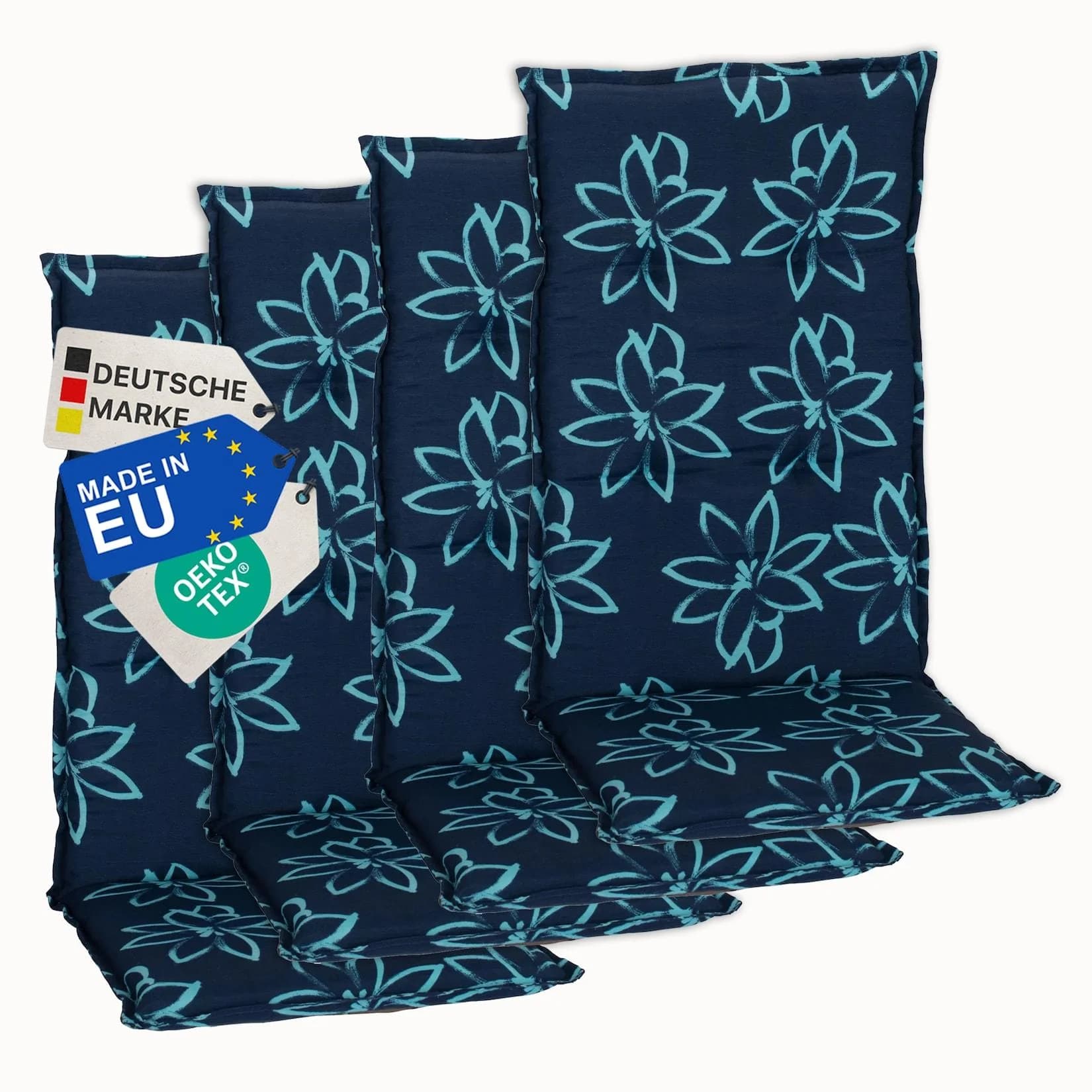NYVI Gartenstuhl-Auflage Barcelona 4er Set Blume Hellblau