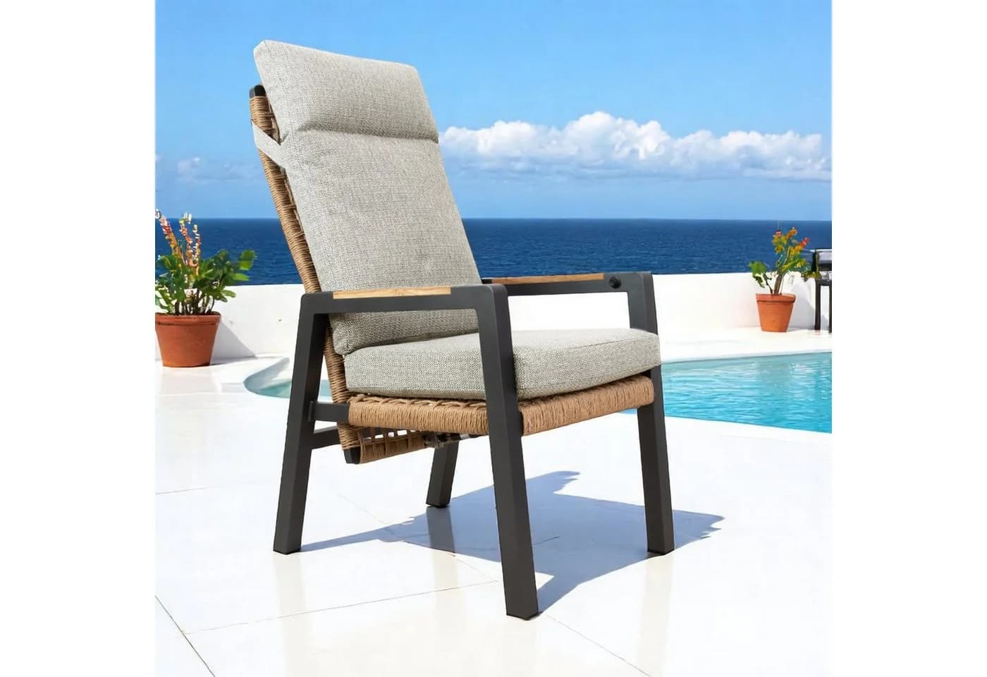 osoltus Gartenlounge-Sessel Vicenza Alu Teak verstellbar Anthrazit