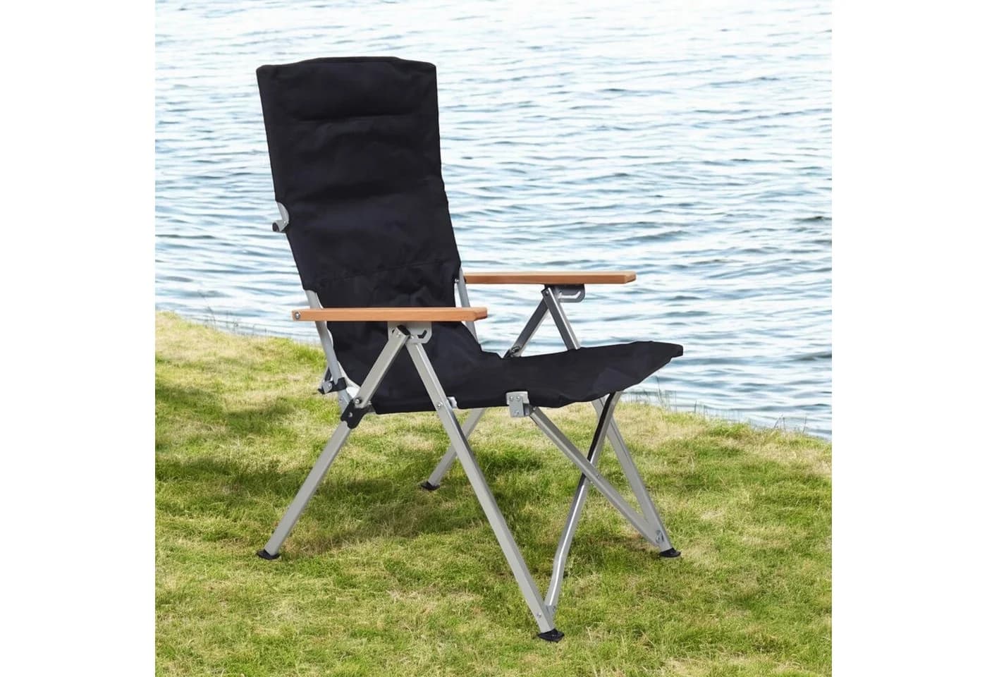 osoltus Campingstuhl faltbar verstellbar Aluminium mit Buchenholz-Armlehnen