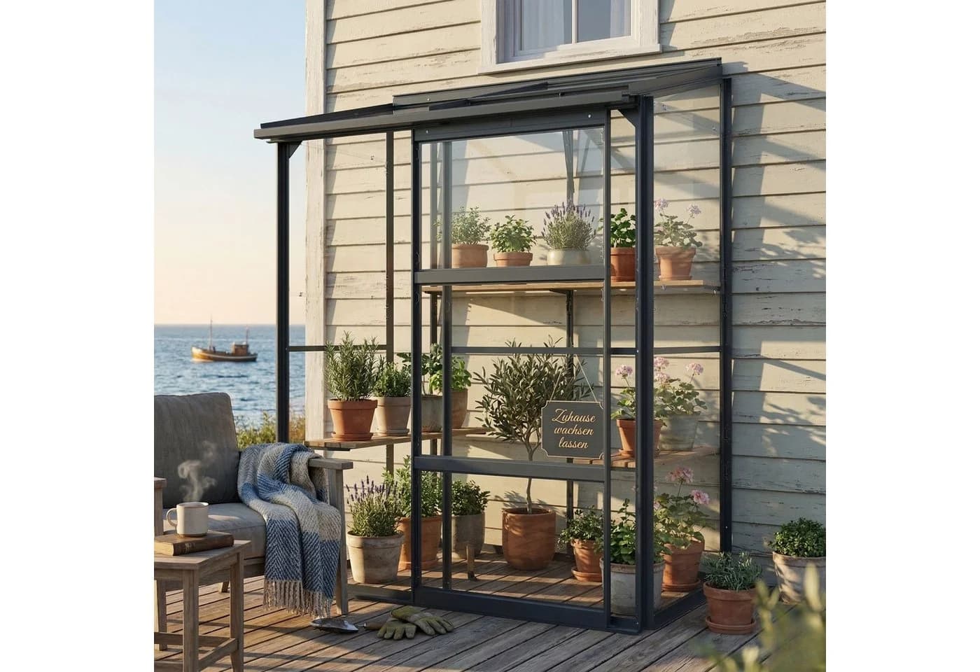 osoltus Premium Anlehngewächshaus Schwarz Aluminium & Glas