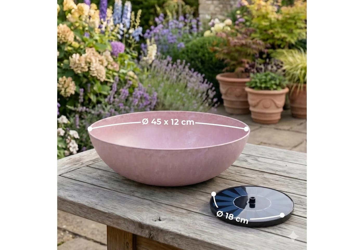 matches21 HOME & HOBBY Solar Brunnen Set 45 cm Schale Rosa
