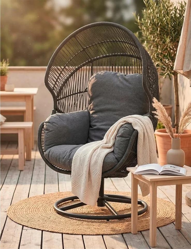 L.C. Wholesaler Gartensessel XARO Anthrazit Schwarz Stahl Kunststoffgeflecht