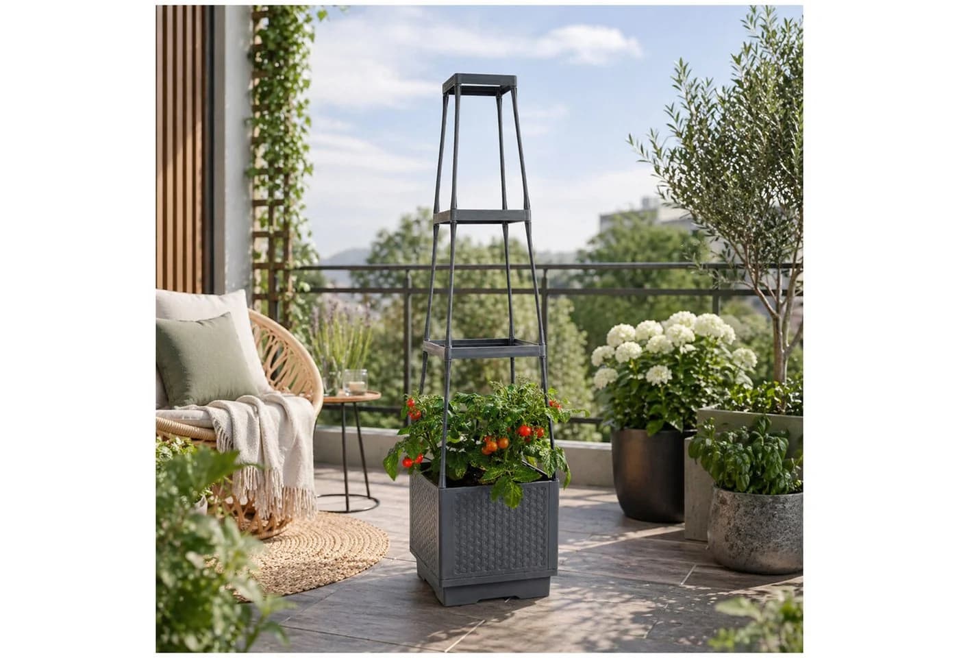 HTI-Living Pflanzturm Nessa Grau mit Rankhilfe