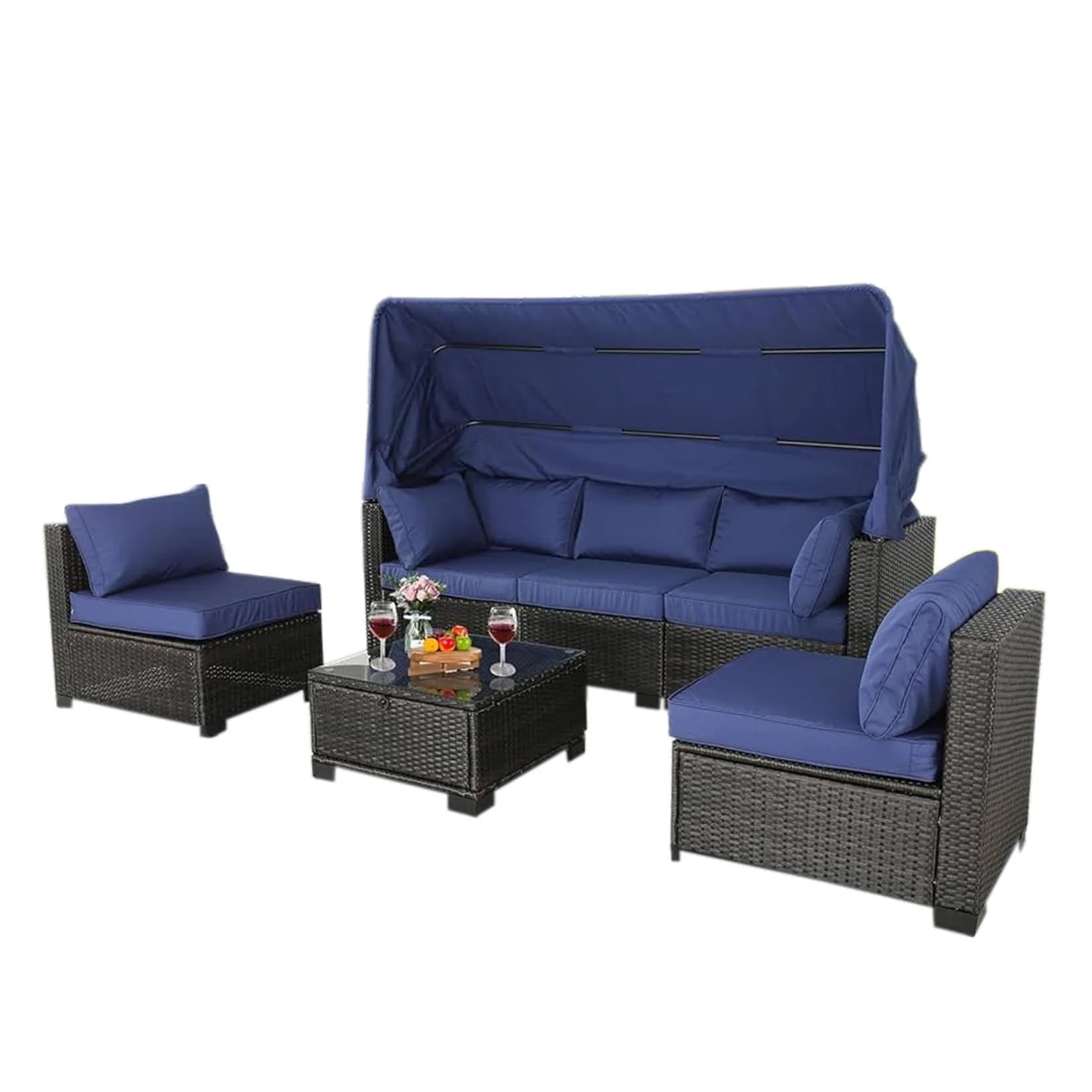 HTI-Living Outdoor Sofa Eleni Braun/Blau 6-teilig Polyrattan