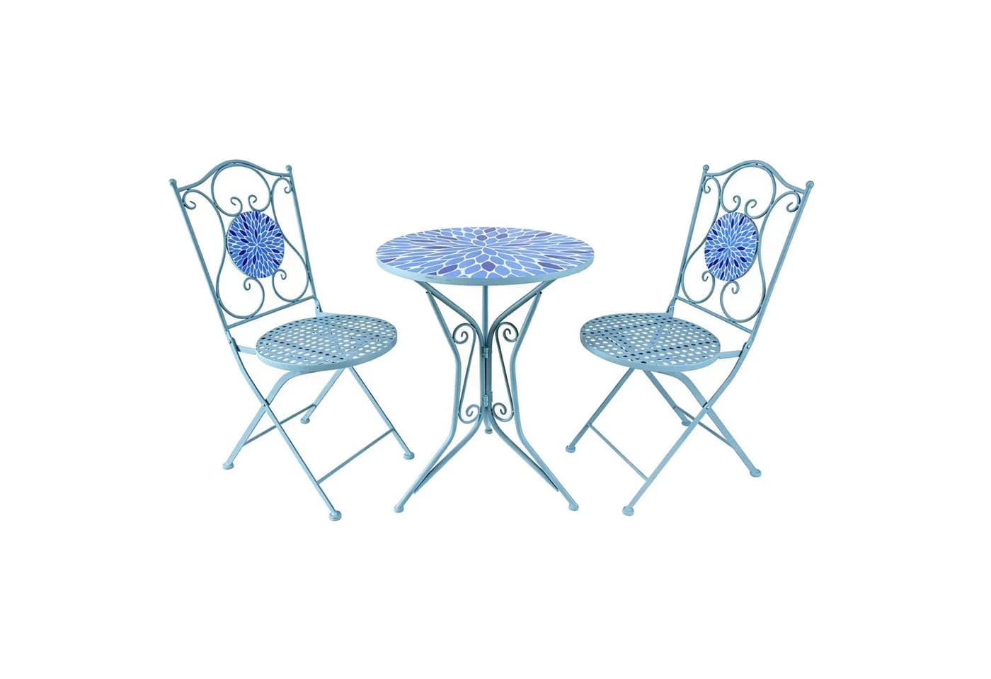 HTI-Living Bistro Set 3-tlg. Metall Blau Blütenmotiv