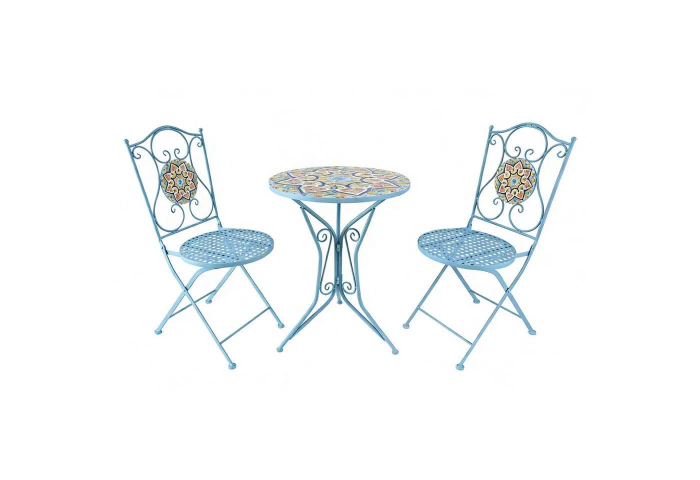 HTI-Living Bistro-Set 3-tlg. Metall Blau Motiv Tunis