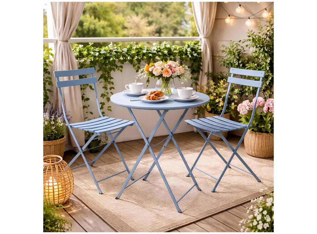 HTI-Living Gartentisch Basil Metall rund klappbar Blau