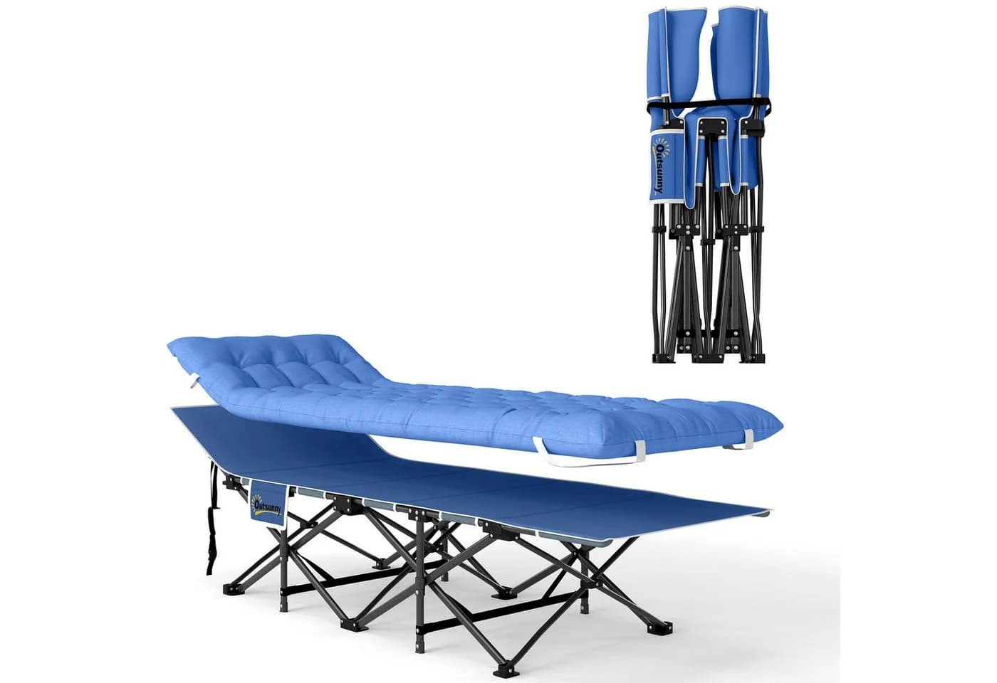 Outsunny Faltbares Campingbett mit Matratze und Seitentasche Blau