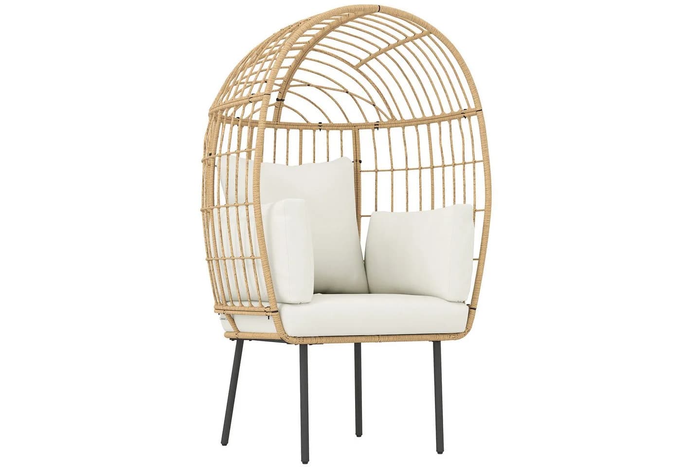 Outsunny Rattanstuhl Beige Eiförmig mit Kissen