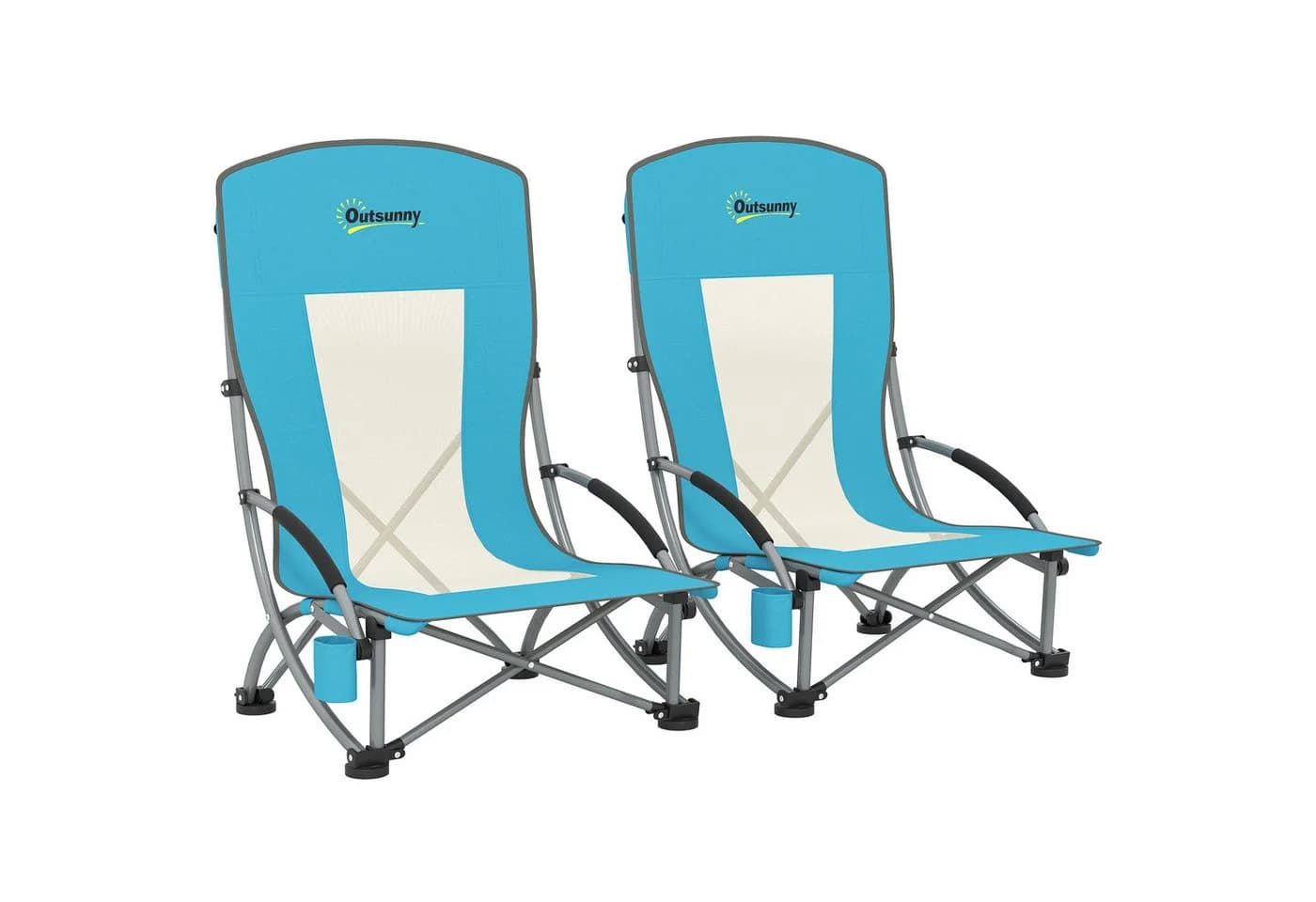 Outsunny Campingstuhl 2er Set Blau Klappbar mit Getränkehalter