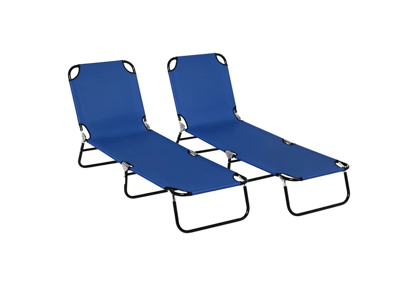 Outsunny Gartenliege 2er Set Blau/Schwarz mit verstellbarer Rückenlehne