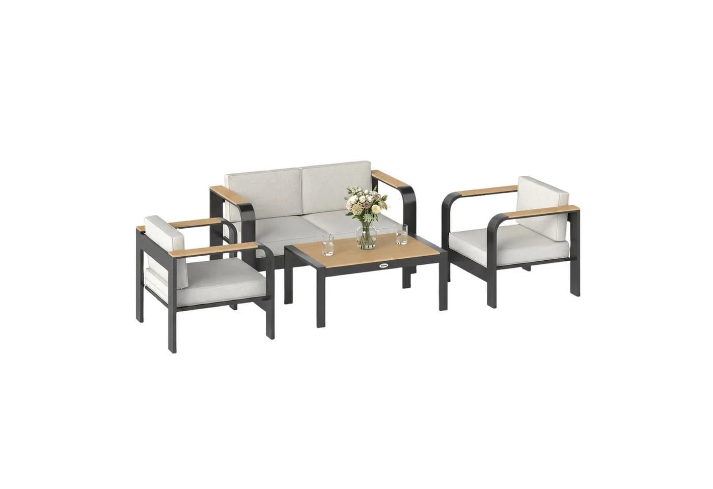 Outsunny Gartenlounge 4-tlg. Beige mit Sofa, Sesseln & WPC Tisch